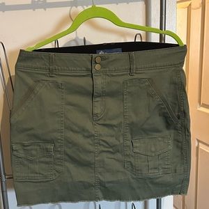 Khaki green denim mini skirt
